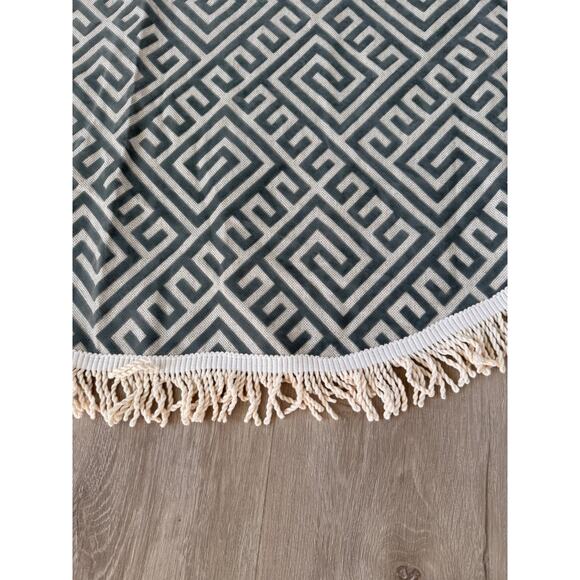 Handmade Greek Key Christmas Tree Skirt, ap 60” Round Decorator Canvas Fringe - Picture 8 of 9